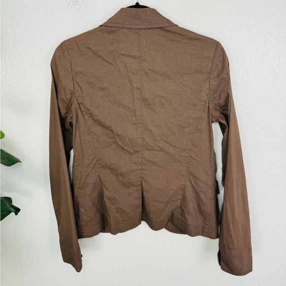 Theory Garrison Linen Blend Coco Chocolate Brown Button Military Style jacket - Picture 12 of 12